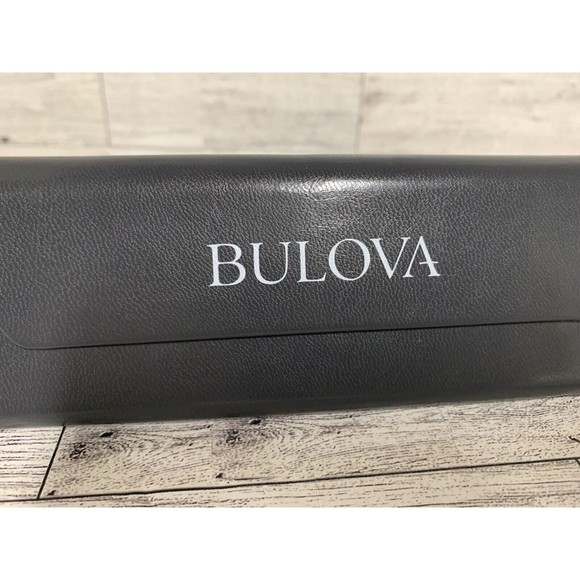BULOVA Triangular Hard shell Case Glasses Sun-Glasses Leather Magnetic Flap Gray - Picture 2 of 8